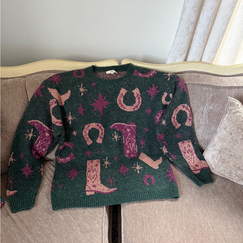 Entro Forest Green and Magenta Western Sweater